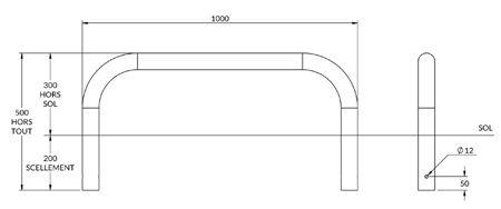 arceau bas de sécurité 1000 x 300 mm