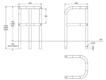 Étrier de protection avec barre de renfort 600 x 600 x 900 mm