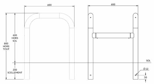 étrier modulable en acier petit modèle - 600 mm