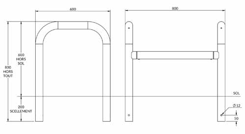 étrier modulable en acier grand modèle - 800 mm