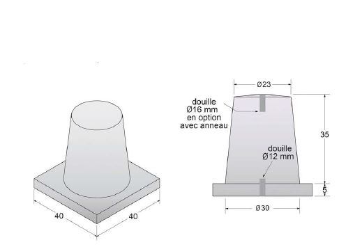 Dessin technique et dimensions de la borne de protection pour zone piétonne modèle Sélena - Net Collectivités