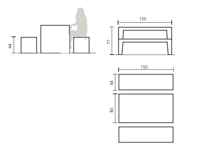 Dessin technique de la table pique nique Pila avec ses deux banquettes - Net Collectivités