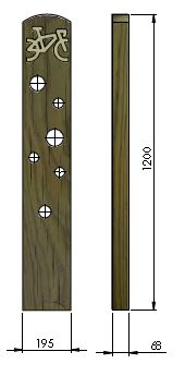 dessin technique du support lame bois pour vélo avec trous - Net Collectivités